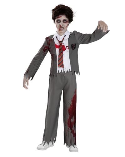 Funidelia Disfraz de estudiante zombie para niño, Incluye pantalón, chaqueta con camisa simulada y corbata, Muerto Viviente - Traje para niños para fiestas, Carnaval y Halloween - Talla 10-12 años