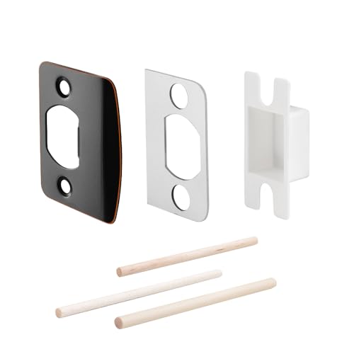 MOSECYOU Standard Door Lock Strike Plate with Spacer Shim, Oil Rubbed Bronze, Door Latch Restorer, Universal Security Striker, Repair Kits to Fix Door Won’t Latch Close