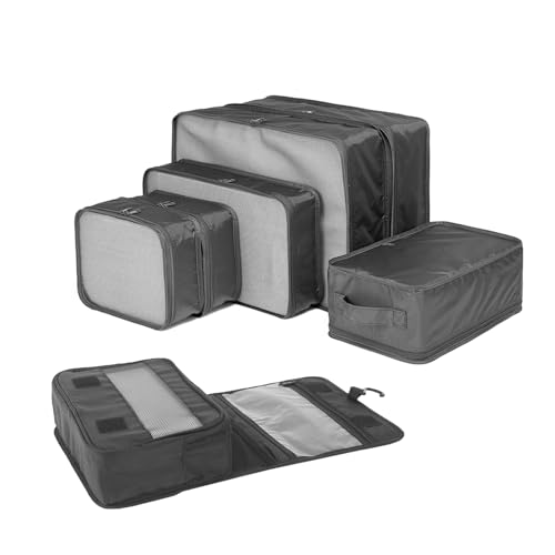 Travel Packing Cubes Set with Toiletry Kit - Black