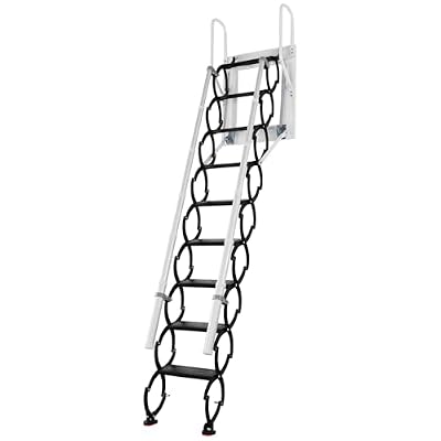 Generic Retractable Loft Foldable Ladder with 2 Handrails and Pull-Down System Anti-Slip Retractable Folding Stair Load Capacity 660Lbs for Indoor Garage Basement Storehouse