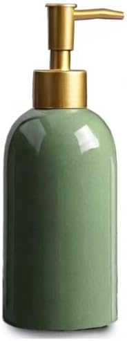 Miniatura 8 de Dispensador de jabón de cerámica verde con bomba dorada, botella dispensadora de loción cilíndrica de diseño simple, dispensador de jabón líquido