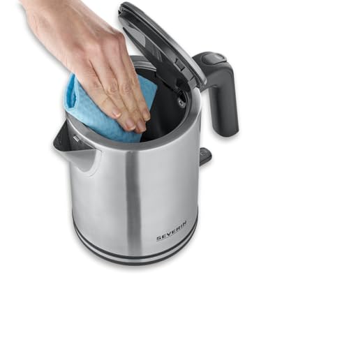 SEVERIN Hervidor eléctrico 1 L, tetera con indicador de nivel de agua, filtro antical, abertura de tapa XXL, potente y compacto, 2400 W, plateado - negro - acero inoxidable, WK 3489 - imagen 4