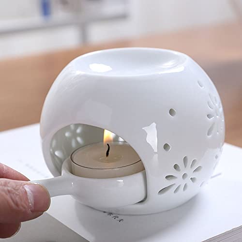 Elsjoy Set of 4 Ceramic Tealight Candle Holder, Essential Oil Burner Wax Melt Burner with Spoons, Aroma Candle Warmer for Bedroom, Living Room, Home Decor