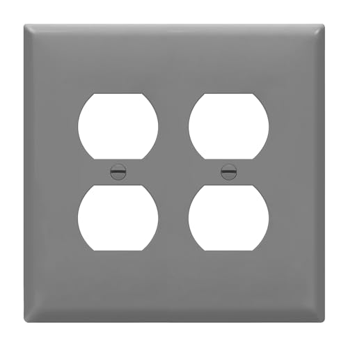 Image of ENERLITES Double Duplex Wall Plate, Two Electrical Outlet Cover, Mid-Size 2-Gang 4.88 inch x 4.92 inch, Unbreakable Polycarbonate Thermoplastic, UL Listed, 8822M-GY, Gray