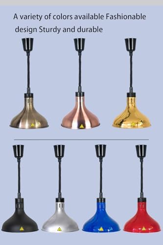 Adjustable 250W Retractable Hanging Food Heat Lamp - Commercial Food Warmer for Buffets, Kitchens, Fried Foods & Pizza - Available in Silver, Black & Red