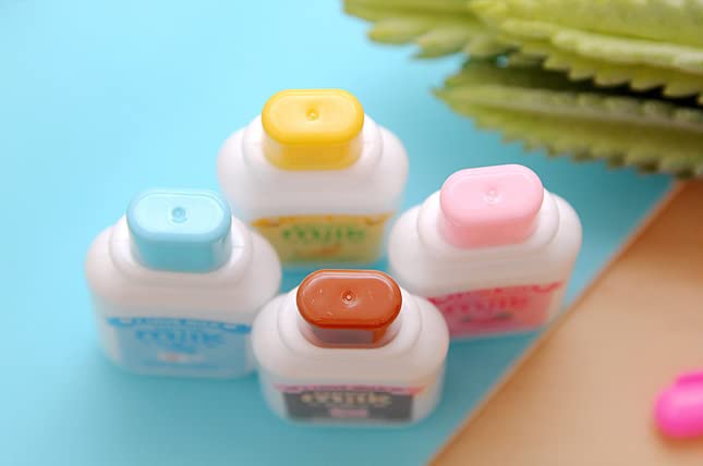 Brccee AC Korrekturband für Milchflaschen, Kawaii-Cartoon-Schreibwaren, niedlich, Studenten, Schule, Bürobedarf (Braun, Blau, Gelb, Rosa, zufällige Farbe), 4 Stück