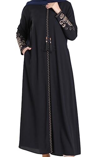 Women's Embroidered Sleeves Abaya and Embroidered On The Side of The Zipper Long Sleeve Floor Length Turkish Fashion