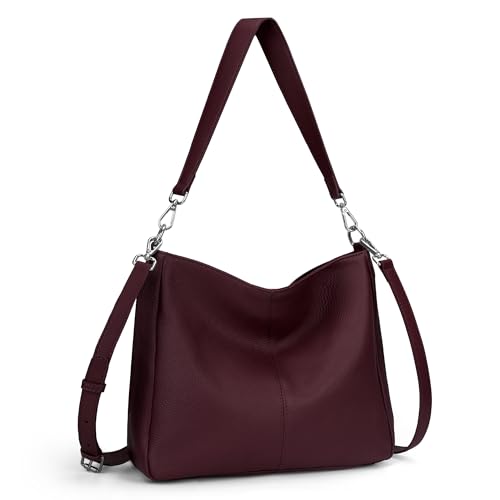 befen Damen Handtasche Echtleder Henkeltasche Shopper Tasche, Weiches Hobo Umhängetasche Schultertasche Frauen Mittelgroße mit 2 Schultergurten - Einfache Klassische Elegante, Rot