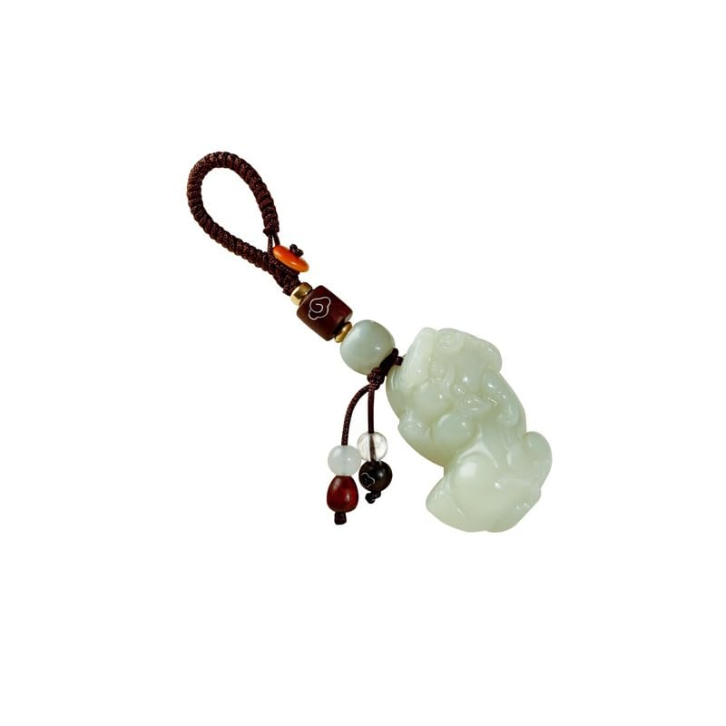 ADERFETBI Llavero Llavero de Coche auténtico Hetian Jade Pixiu Colgante Hombres y Mujeres Colgante joyería, Mochila Colgante Adornos for Llaves Llavero Coche(A)