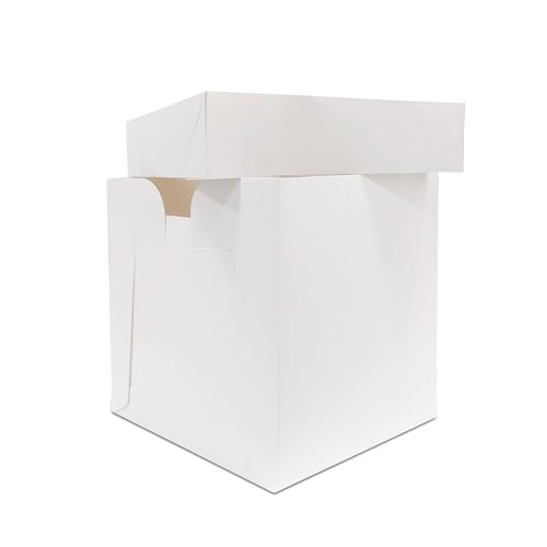 Amour Cake Box (12x12x12) – Premium Quality Sturdy Cardboard 12 Inch Tall Cake Box with Lid for Carrying Wedding & Celebrations Decorative Tall Cakes -Easy Assembly with Lock Mechanism - Pack of 5