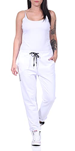 MATY FASHION Damen Hose Stretch Sweatpants aus Baumwolle Jogginghose für Freizeit Boyfriend Baggyhose 97 (36-40, Weiß) Cover