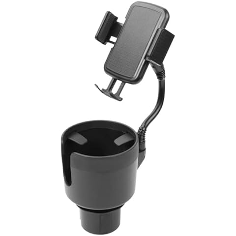 Cup Holder Expander Adapter with Phone Holder Mount Flexible Goose Neck for Car Truck Up to 10.5cm Drink Bottle Cover