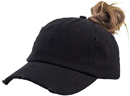 Eohak Ponytail Baseball Hat Distressed Retro Washed Womens Twill