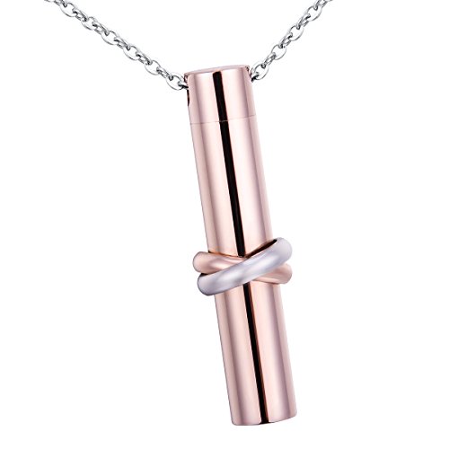 HooAMI Cremation Jewelry Together Love Cylinder Pendant Memorial Urn Necklace (Smooth Cylinder)