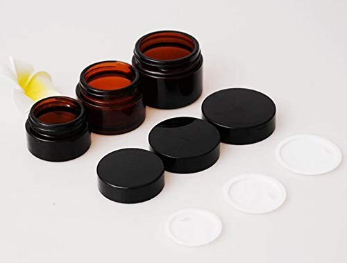 6Pcs 5ml/0.17oz Mini Portable Amber Glass Jars with White Inner Liners and Black Lids Empty Refillable Makeup Storage Container Bottle Cans Dispenser for Lotion Cream Lip Balm4