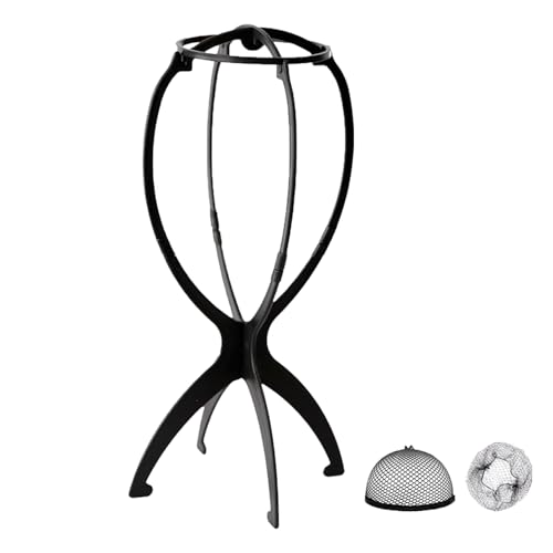 WXYYKX Perückenständer, Praktische Perückenhalter 35cm Hoch / Zusammenklappbar / statt Styroporkopf, Ideal zum Trocknen der Perücke, Haarteile mit Extra Perückennetzen -schwarz