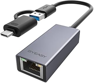 BYEASY USB C to Ethernet Adapter Gigabit Type C to RJ45 Wired Network USB 3.0 to 10/100/1000 Gigabit Ethernet Adapter for Macbook, Macbook Pro/Air, Mac Pro/mini, iMac, XPS, Surface Pro, Notebook PC