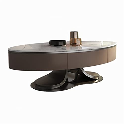 Table Basse Table basse ovale de luxe avec dessus de table en ardoise, table basse de salon moderne avec tiroirs, cadre en acier inoxydable stable, table de cocktail à la mode Table décorative ( Size