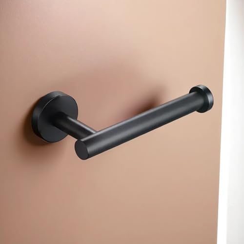 Image of Toilet Paper Roll Holder for Bathroom, Kitchen Tissue Roll Stand, 304 Grade Stainless Steel Wall Mount Hanger for Kitchen Accessories Items, Home and Bathroom Accessories, Matte Black, 5 Inch