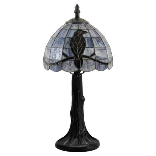 Wettal Stained Glass Raven Lamp Table Light with Handcrafted Lampshade - Vintage Spooky Small Crow Lamp for Bedside Bedroom Living Room Goth Gifts Home Decoration (6Wx12.5H Vintage)