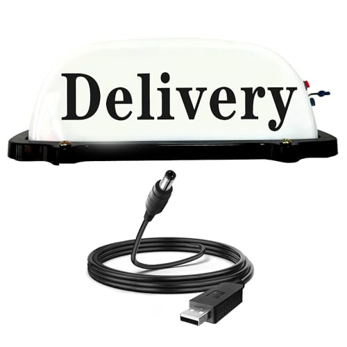LEEYIKE Delivery Sign LED Light Cab Top Roof Illuminated Sign USB Rechargeable Battery with Magnetic Base Waterproof Delivery staff 10.5 inch (WHITE)
