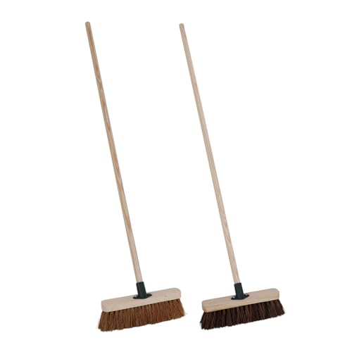 CHARLES BENTLEY Brooms, Set Of 2, Outdoor Broom, Bassine Broom, Natural Bassine, Fibre Bristles, 4ft Handle, Outdoor Brush, Garden, Patio, Decking, Durable, Coco Fibre, 11 Inch (29x6x131.5cm)