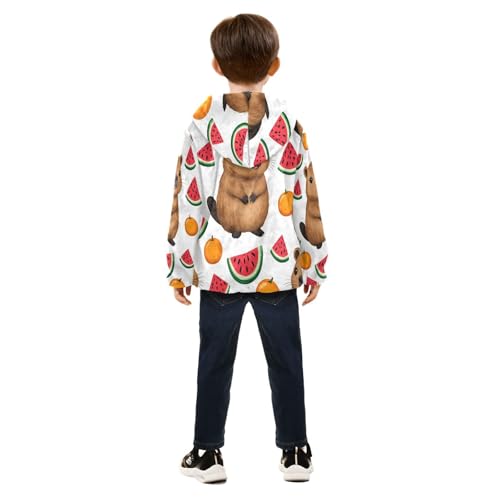 Cute Hamster with Fruits Toddler Fleece Jacket Girl Boys Hooded Fleece Jacket Coat Warm Outwear Zip-up 3-10T4