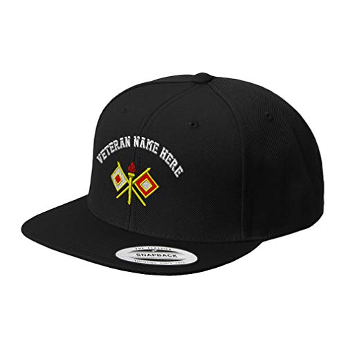 Custom Snapback Baseball Hat Signal Corps Embroidery Veteran Name Acrylic Cap Snaps - Black, Personalized Text Here