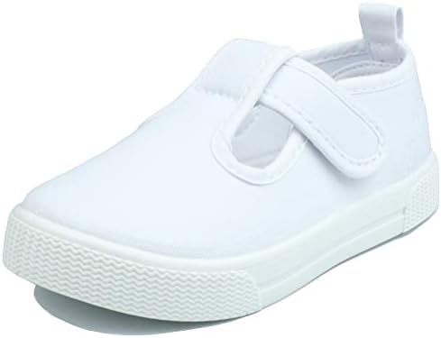 LB LAWBUCE Toddler Girls T-Strap Sneakers Kids Mary Jane Canvas Shoes (White, Numeric_7)