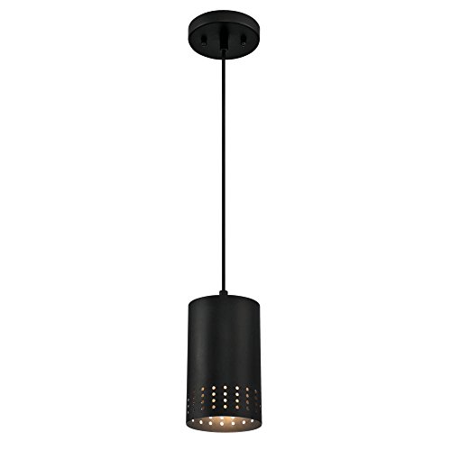 Westinghouse Lighting 6356600 Contemporary One-Light Adjustable Perforated Cylindrical Metal Shade, Black Finish Mini Pendant #1