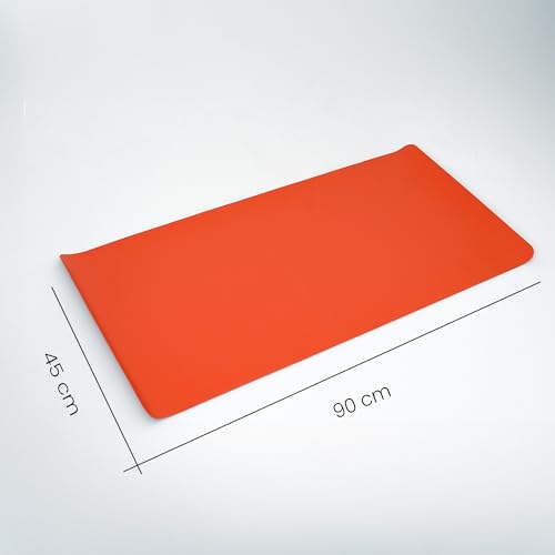 Image of Reversible Desk Mat 90x45 CM - Large Vegan Leather Office Desk Pad | Mouse Pad for Work from Home & Office | Anti-Slip Leather | Waterproof, Splash-Proof Desk Accessories (Orange & Red)