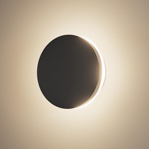 Image of ziidoo Wall Sconce Modern Outdoor Lights,5.8 inch Black Round Waterproof LED Outside Solar Eclipse Lamp Patio Porch Front Door Light Fixture House Decor Wall Light for Up and Down Stairs Hallway