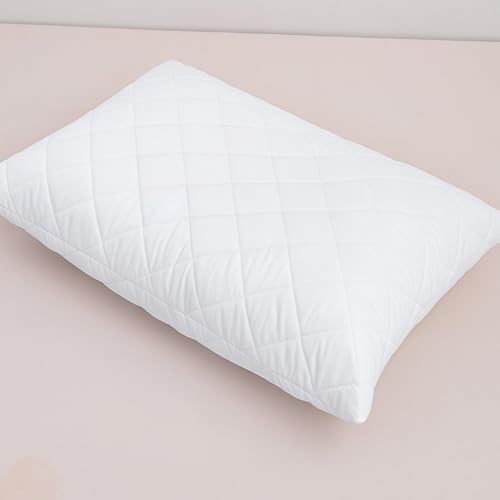 Image of LINENWALAS Cotton Quilted Pillow Cover - Set of 2 | Ultra-Soft, Cooling & Breathable | Skin & Hair Friendly |Zipper Closure | Sweat-Absorbent & Hypoallergenic (20x36 Inches, White)
