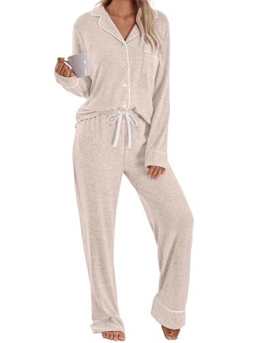LILLUSORY Women's Long Sleeve Pajama Set - Soft Button-Down Top