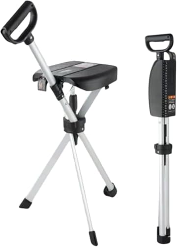 座れる杖 ステッキチェア 軽量 折りたたみ杖椅子 携帯いす 2 in 1 コンパクトチェア アルミ製 耐荷重120kg 三脚アウトドア 行列 登山 お釣り お年寄り つえ 高齢者 男女兼用 散?滑り止め 落下防止 スティック 旅行 遠足 (ブラック,手動で