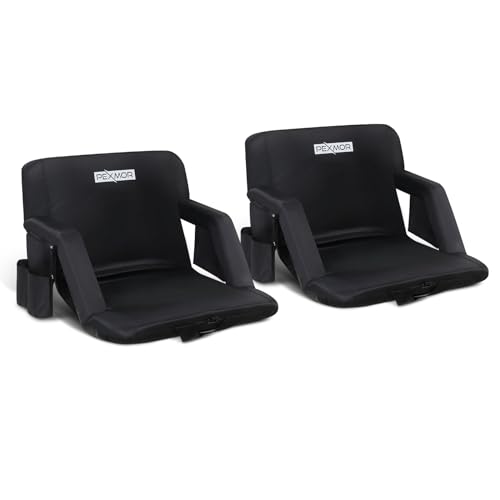 PEXMOR 2 Pack Folding Stadium Seats w/Back Support, 5-Reclining Position Bleacher Chair w/Cushion & Armrest, Portable Padded Stadium Chair w/Pockets, Carrying Bag