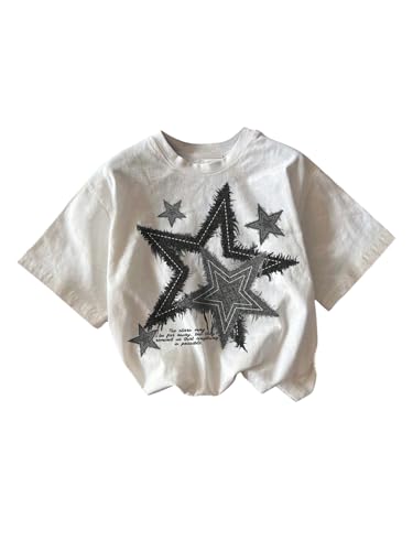Floerns Girl's Star Print Drop Shoulder Tee Short Sleeve Crew Neck Loose T Shirt