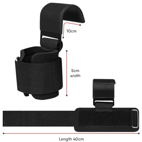 Image of Weight Lifting Hooks for Men & Women, Gym Wrist Straps with Steel Hooks, Adjustable Hook & Loop Closure, Pair of Weightlifting Grip Support for Deadlifts, Pull Ups, Shrugs, Rows & Strength Training, Black