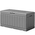 Flamaker Outdoor Storage Box 85 Gallon Resin Waterproof Deck Box with Wood Texture Large Storage Bin for Patio Cushions, (Grey)