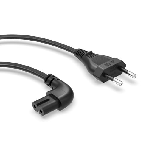 Cable de Alimentación TV C7 2 m – Enchufe Euro de 2 Polos 90° – Compatible con Samsung, LG, Philips, Sony Televisores – Cable Compacto para PS5, Xbox y Electrodomésticos
