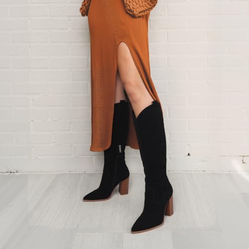 MeiLuSi Knee High Suede Boots Fall Boots for Women 2025 Pointed Toe Fall Shoes Chunky High Heel Tall Suede Shoes Side Zipper3