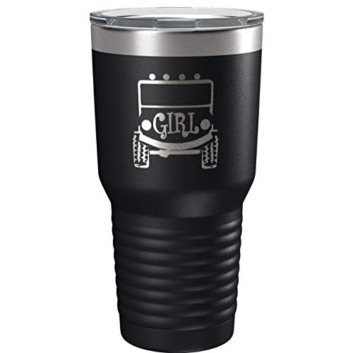 Girls Trucker Offroading | Black 30 ounce Travel Tumbler | Stainless Steel Vacuum Insulated | Laser Engraved design on Powder Coated Exterior for Years of Enjoyment