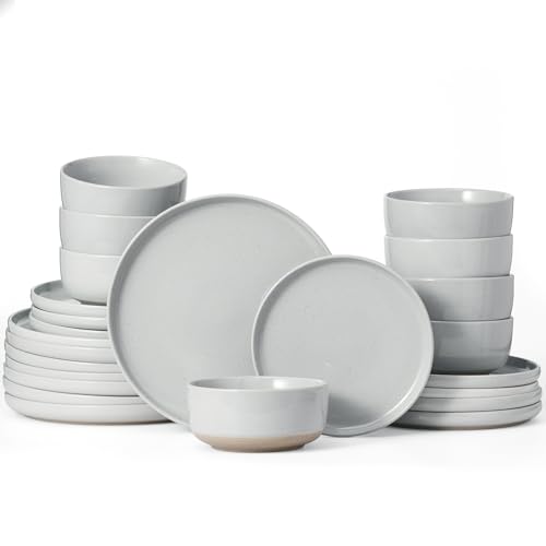 Image of Famiware Milkyway Dinnerware Sets, 24 Piece Dish Set, Plates and Bowls Sets for 8, Light Gray