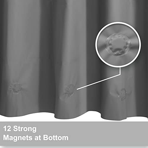Image of Clawfoot Tub Shower Curtain with 12 Magnets - 36 Metal Hooks Included, 180 inch W x 70 inch H Wrap Around, Waterproof PEVA Shower Liner for Bathroom, PVC Free, Metal Grommets - Dark Gray, 180x70