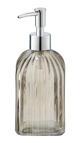WENKO Flüssigseifenspender Vetro Braun, nachfüllbarer Seifenspender aus echtem Glas für ca. 520 ml Flüssigseife, eckiger Spender in trendiger Retro-Optik, ideal auch als kleine Vase, 7,5 x 19 x 7,5 cm