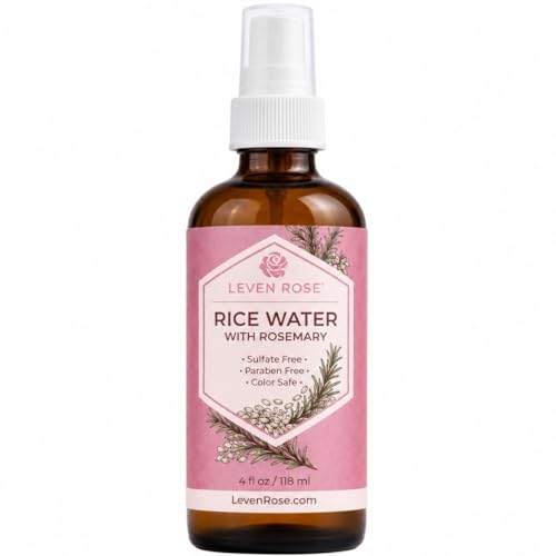 Leven Rose Rice Water for Hair Growth Spray with Rosemary, Fermented Rice Water Mist with Biotin, Keratin, Caffeine and Aloe, Non-Greasy Leave-In Scalp Spray, Glass Bottle, 4 oz