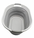 SAMMART 28L Ovaler zusammenklappbarer Wäschekorb aus Kunststoff – Faltbarer Pop-Up-Aufbewahrungsbehälter/Organizer – Tragbare Waschwanne – Platzsparender Wäschekorb (1, Weiß/Grau)