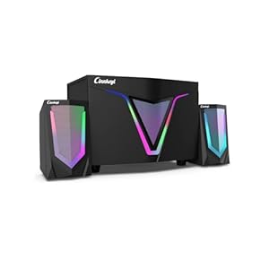 2.1 USB-Powered Computer Speaker with Subwoofer,Computer Speakers with 9” subwoofer-Dual 4.7” mid-treble full-range satellites for PC,Speaker with Dynamic RGB,Up to 16W, 3.5mm Inputs,Strong Bass