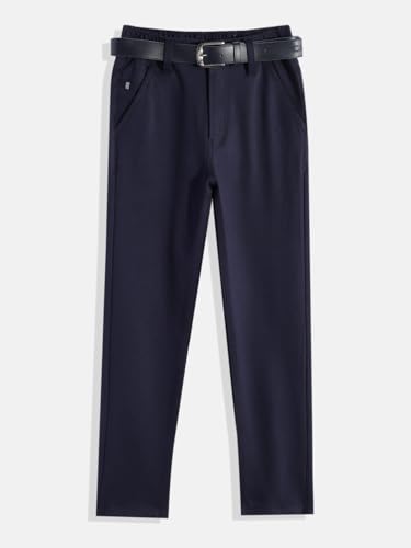 Image of CAVIO Boys Stretchable Solid Regular Fit Trousers with Belt