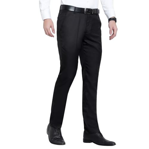 Image of The PS Men's Formal Regular Fit Cotton Blend Black, Dark Grey Combo Trouser (Pack of 2)